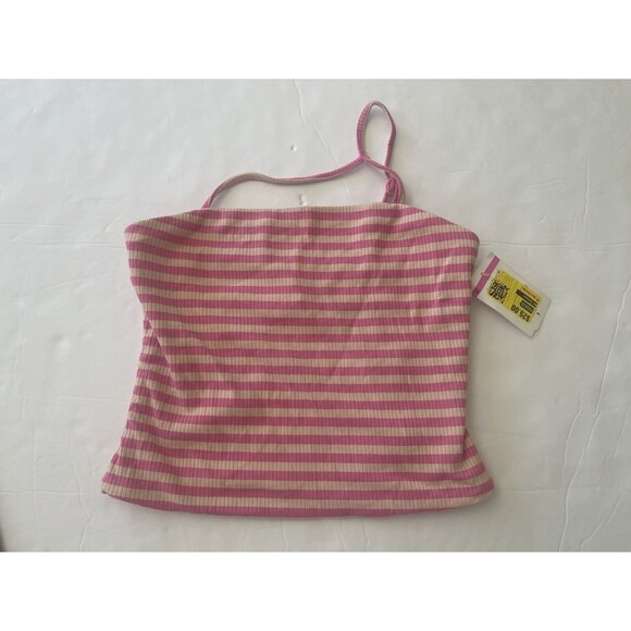 AFRM Women's One‎ Shoulder Spaghetti Stripe Rib Saddle Top Pink/White Size M NWT - Picture 10 of 10